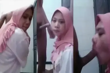 Cewek Jilbab Pink Nyedot Batang Gede Sampe Ngecrot